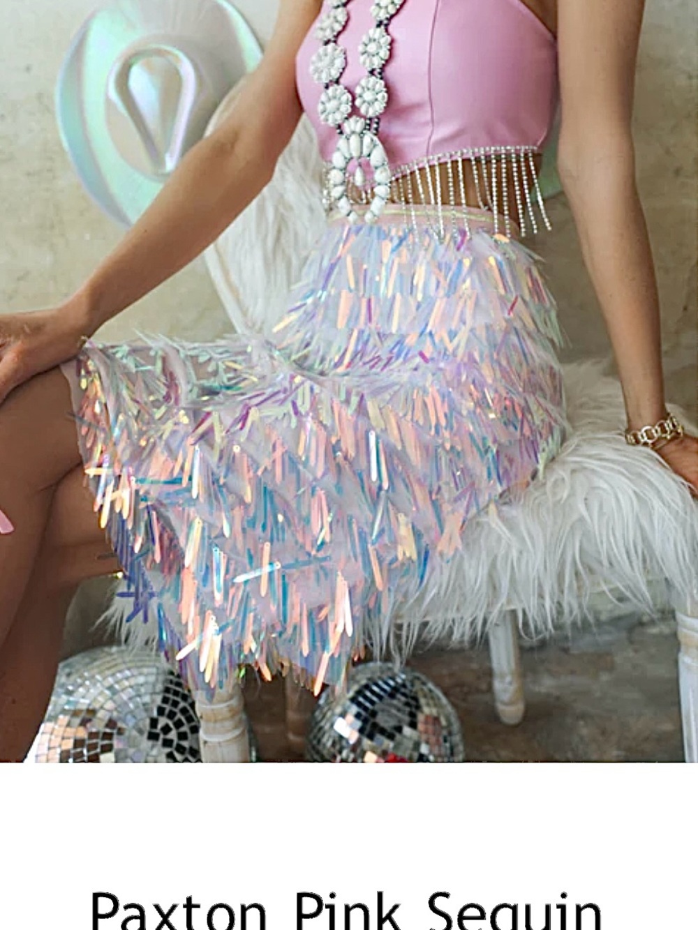 Paxton Pink Iridescent Sequin Fringe Pencil Skirt - Multicolor - Picture 10 of 13